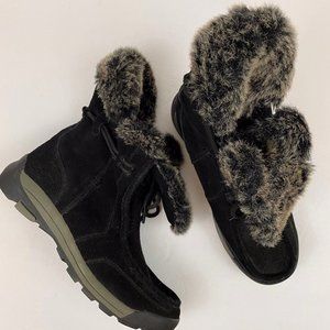 Lands End Faux Fur Water Resistant Black Winter Boots Women's Size 7